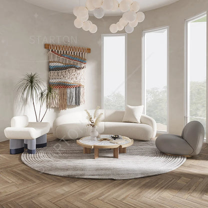 Round Teddy Sofa Lounge Nut Circle Curved Sofa Couch White Modern Sofas