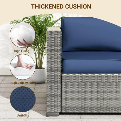 Patio Furniture Set,, All-Weather Wicker Patio Conversation Sets for Backyard (Grey with Navy Cushion)