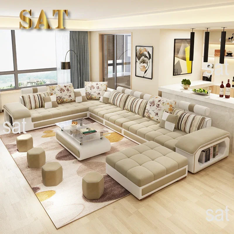 'Sectional Wood Legs Revolve Soft Cloth Modern Velvet Loveseat U shape Reclining Living Room Furniture Sofa Set