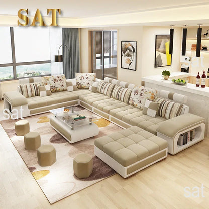 'Sectional Wood Legs Revolve Soft Cloth Modern Velvet Loveseat U shape Reclining Living Room Furniture Sofa Set