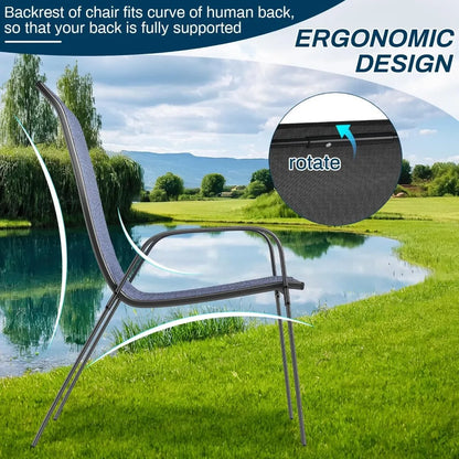 Patio Dining Chairs, Stackable All Weather  Chair, Heavy Duty Outdoor Breathable Chairs Set, w/Armrests, Upgraded C