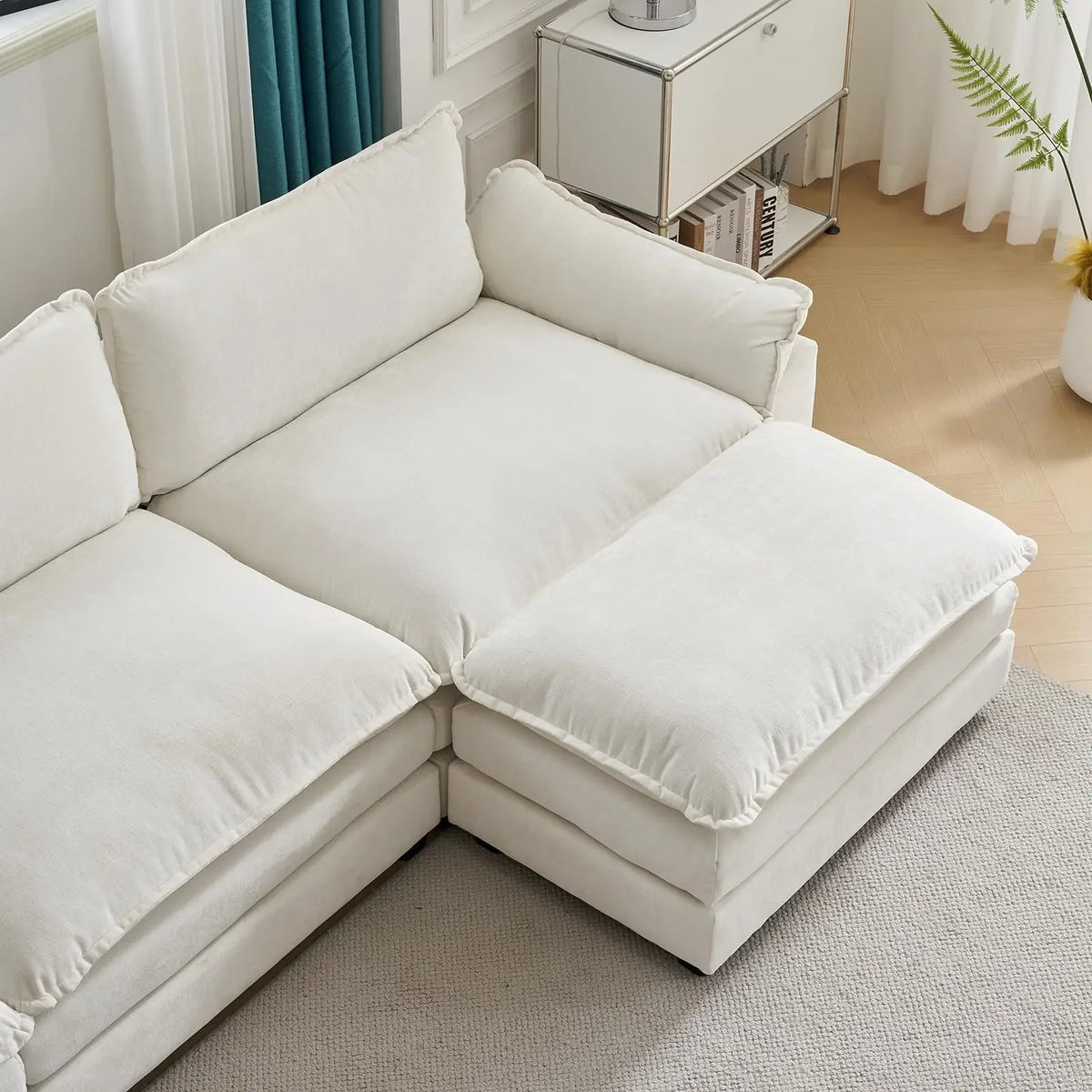 -Modern Living Room Furniture 2 Seat Couch Sectional Loveseat White Fabric L Shaped Sofa Set