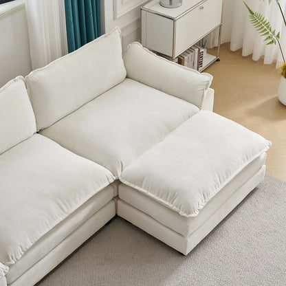 -Modern Living Room Furniture 2 Seat Couch Sectional Loveseat White Fabric L Shaped Sofa Set