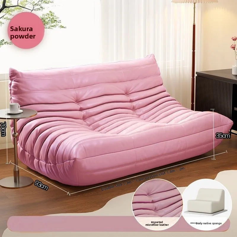 Double Caterpillar Suede Sofa Small Apartment Trendy Bedroom Single Lounging Area Lazy Living Room Tatami Inspired Cozy Design