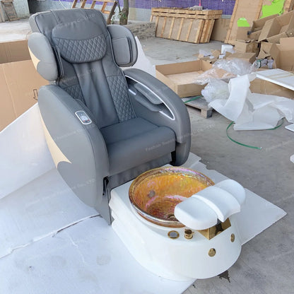 Nail Salon Furniture Equipment White Golden Electric Reclining Massage Manicure Foot Spa  Pedicure Chairs