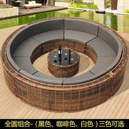Rattan sofa combination courtyard garden leisure outdoor living room custom semi-circular arc rattan chair terrace outdoor