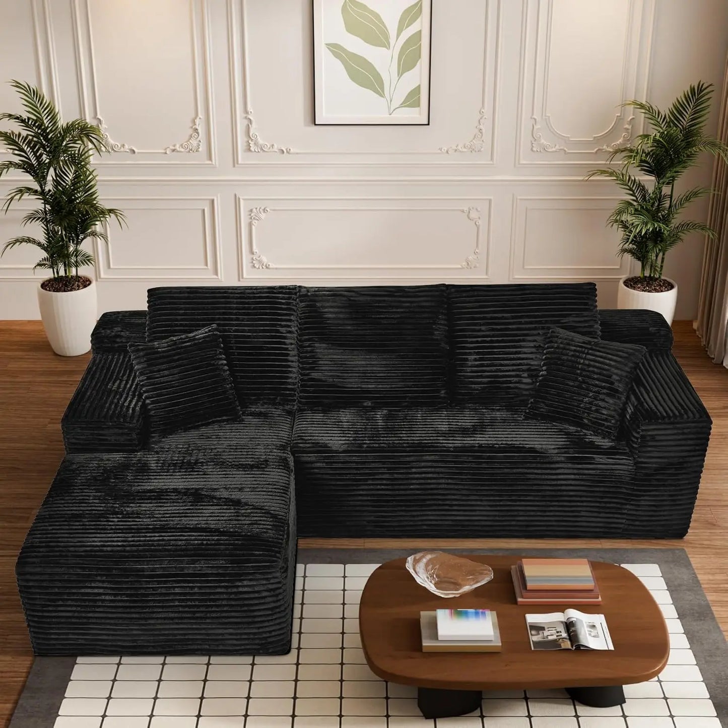 Unisofa Luxury Nordic Corner L Shaped Sectional Bedroom Living Room Use Frameless Compressed Spring Boneless Sofa