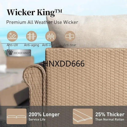 4-Piece Outdoor Patio Furniture Set, Wicker Rattan Conversation Set with 3-Seat Sofa, 2 Chairs, and Coffee Table