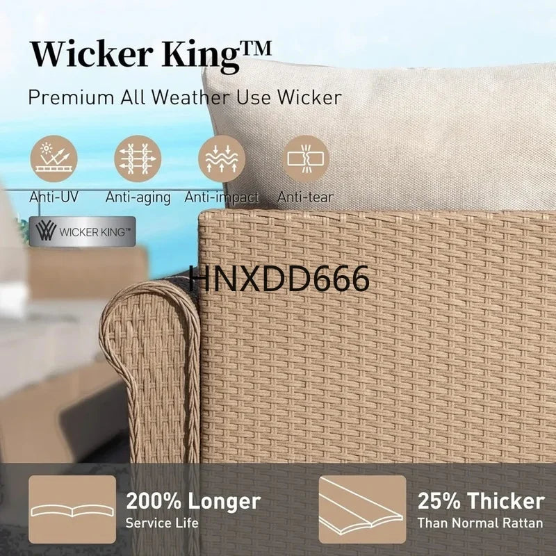 4-Piece Outdoor Patio Furniture Set, Wicker Rattan Conversation Set with 3-Seat Sofa, 2 Chairs, and Coffee Table