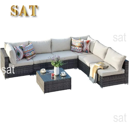 K 7-piece Outdoor Terrace Segmented Sofa Gray PE Wicker Furniture Dialogue Set Outdoor Sessions Gardens Sets Garden Patio