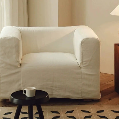 North American wabi style Japanese style white cream linen cotton and linen designer living room B & B straight