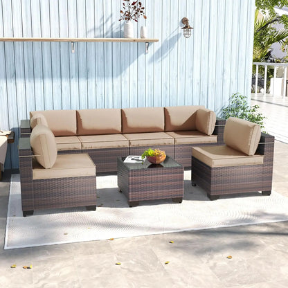 7 Pieces Outdoor Patio Furniture Sets,Wicker Conversation Set Sectional Sofa,Includes 6 All-Weather High Back PE, Customized