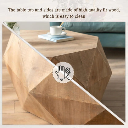 38" Modern Farmhouse Coffee Table, Drum Coffee Table for Office, Dining Room and Living Room, Nature, Customized