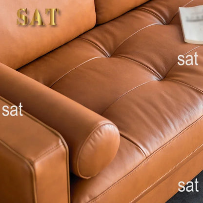 for Mid Century Modern Genuine Leather 3 Seat Sofa Home Furniture Vintage Wood Leg Sofa Living Room Sofas Set