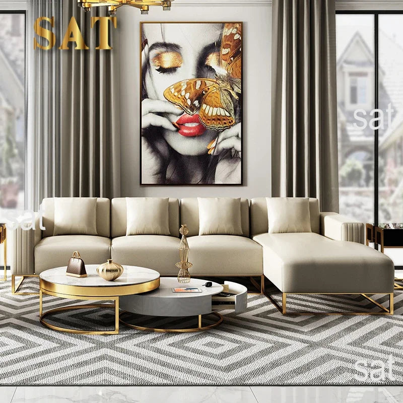 A Modern Design Corner Leather Couch Living Room Sofas Set Modular Home Furniture Sectional L Shaped Luxury Sofa