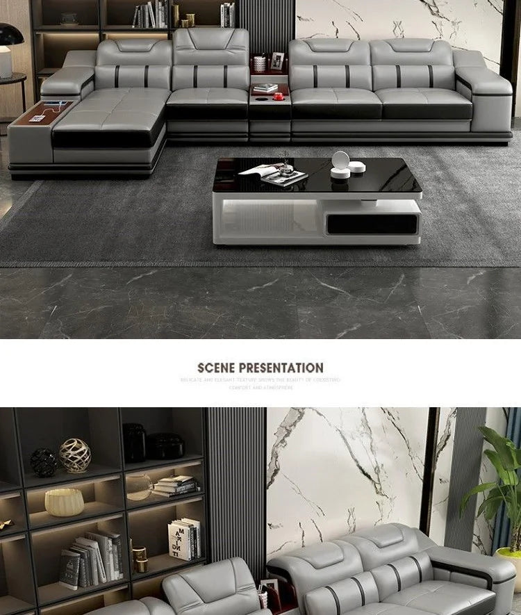 Genuine Leather Luxury Sofas Italian Minimalist Living Room Apartment Sofas Comfortable Straight Chaises De Salon Furnitures