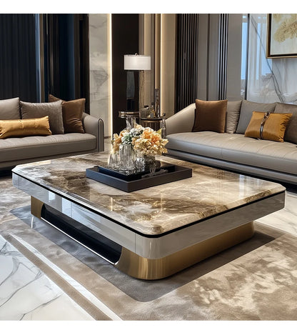 l*Light luxury large coffee table microcrystalline stone modern large apartment flat marble 2025 new