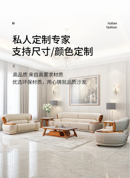 New Chinese ebony leather sofa living room modern first layer cowhide 1234 combination  FT