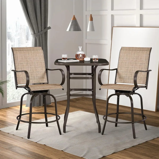 Patio Swivel Bar Stools Set of 2, All-Weather Outdoor High Bar Stools for Outdoor, Beach, Lawn, Poolside and Garden, Brown