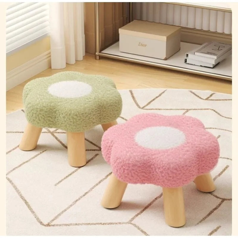 Small stool, household low stool, sofa stool, soft bag stool, living room coffee table stool, solid wood children's stool