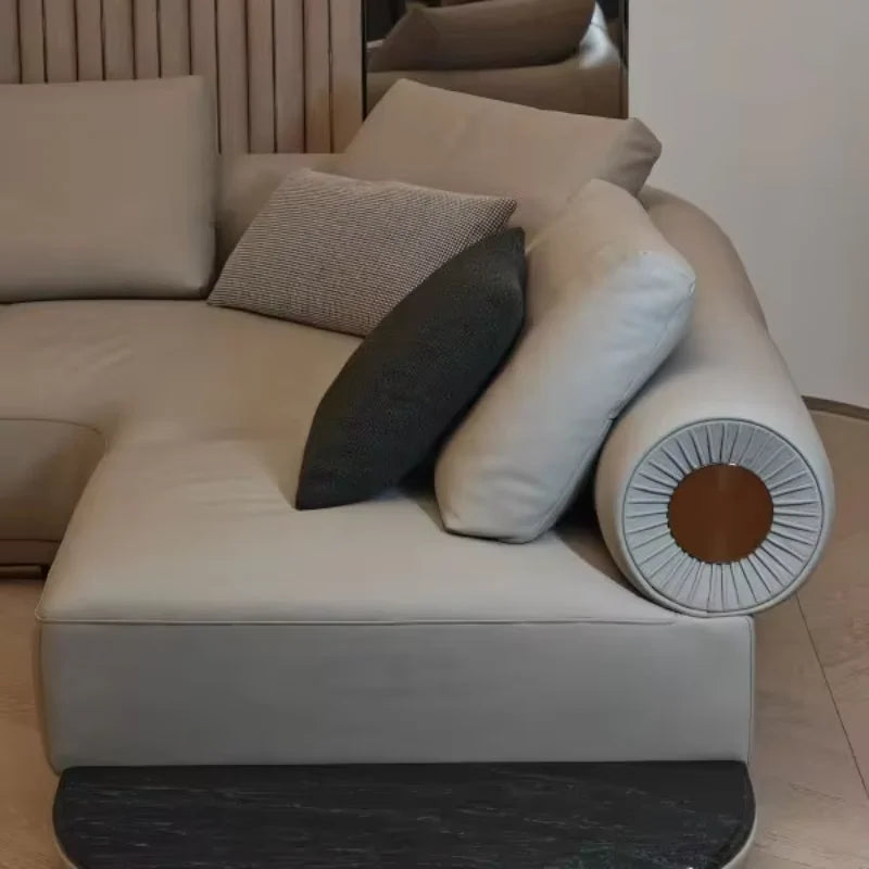 Modern Italian Villa Design Frosted Leather Modular Combination Sofa Set Luxury Reclining Corner Sofa Fabric Life Hotel Sponge