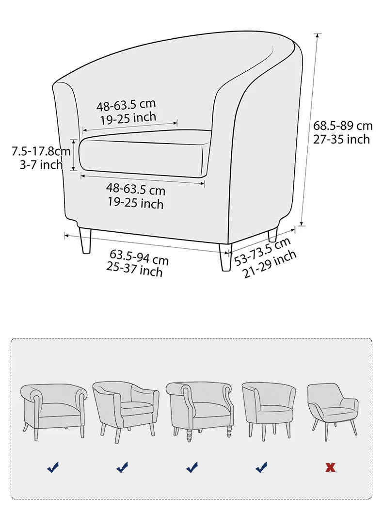 2pc/set Plush Club Chair Slipcover Stretch Elastic Chair Covers Solid Color Tub Chair Slipcovers Spandex Armchair Sofa Cover