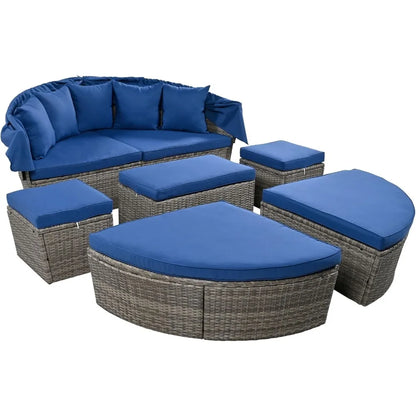 U_STYLE Outdoor Patio Furniture Set Daybed Sunbed with Retractable Canopy Conversation Set Wicker Furniture As same as WY000281