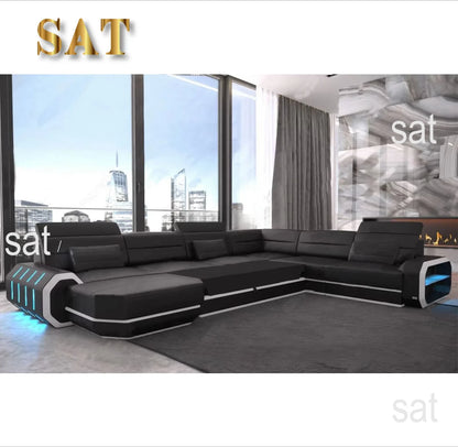 A Simple Modern Living Room Business Led Creative Combination Furniture Leather Sofa