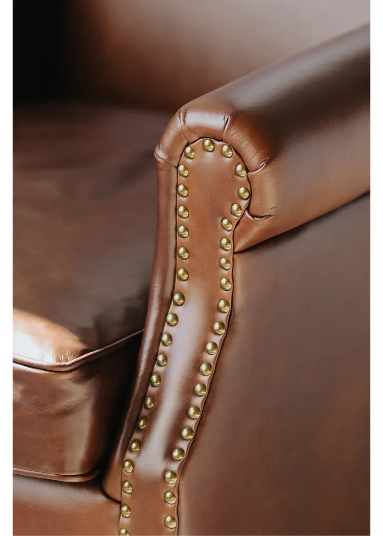 Retro oil wax leather leisure chair medieval living room tiger chair American single chair