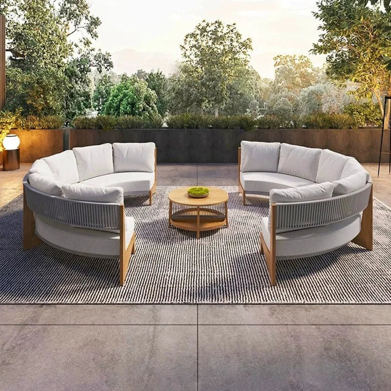 Outdoor sofa teak courtyard terrace leisure resort hotel outdoor deck rattan sofa garden furniture