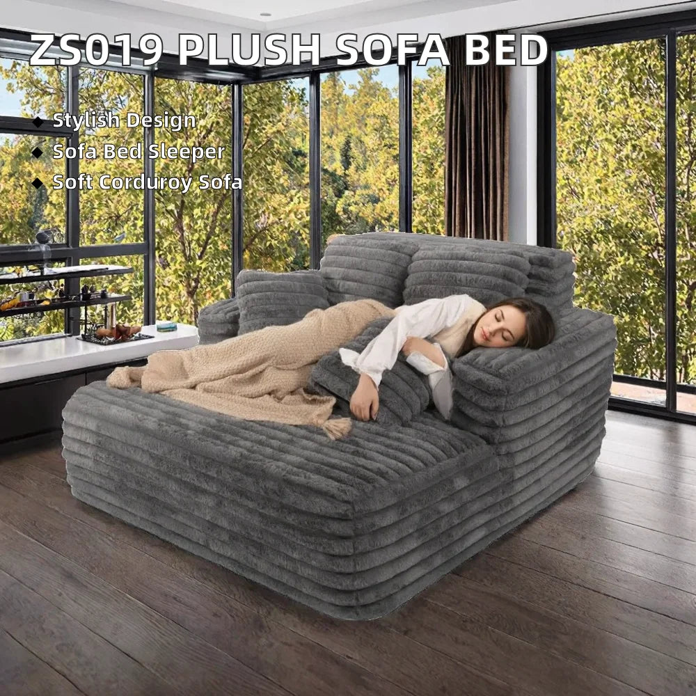 Easyhomesofa Indoor Three Seat Oversize Chaise Lounge Chair Boneless Fabric Couch Plush Corduroy Sleeper Sofa Living Room