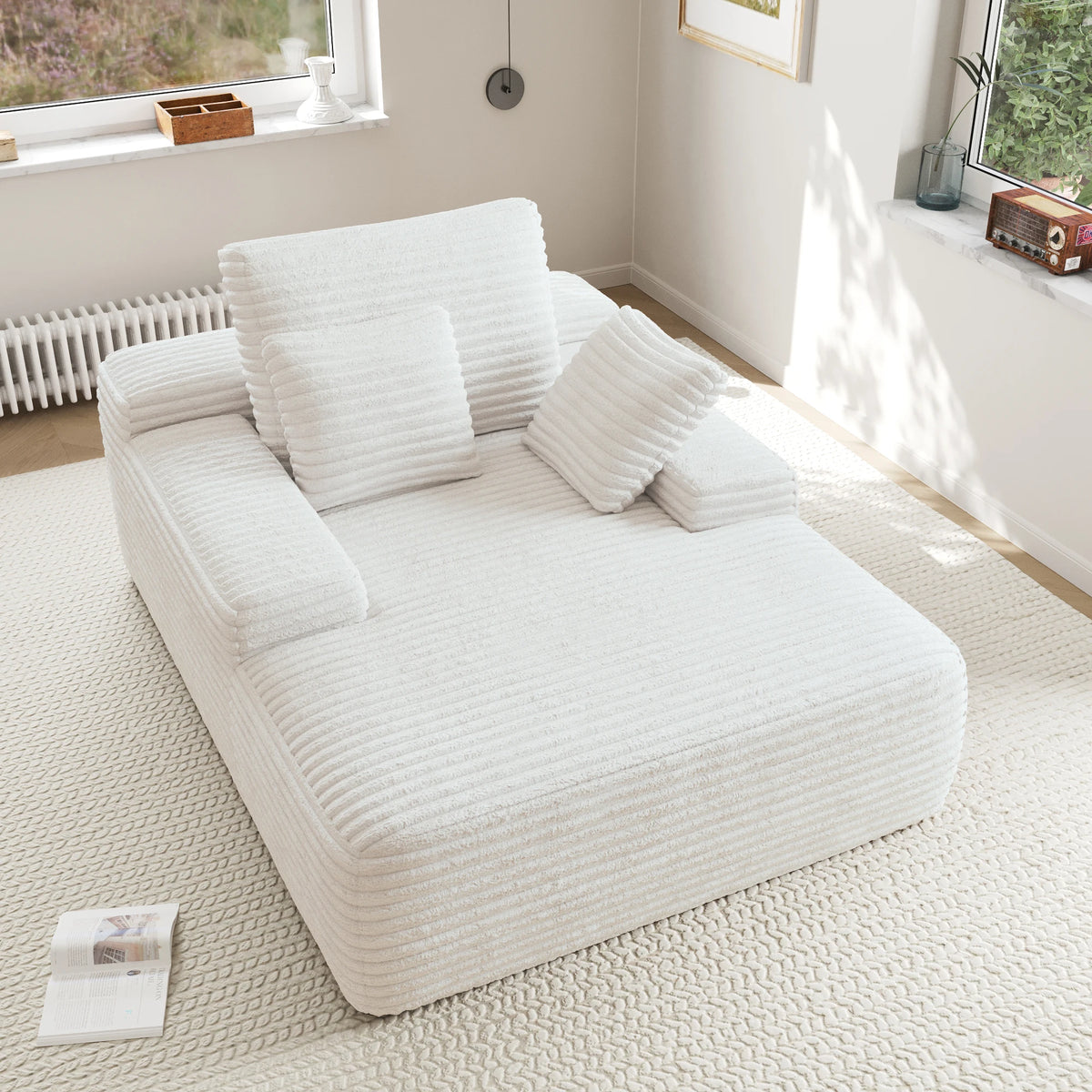 Sdoren 49inch Chaise Lounge Chair Indoor Oversized Corduroy Upholstered Boneless Sofa Bed Deep Seat Sleeper Couch Reading Chairs