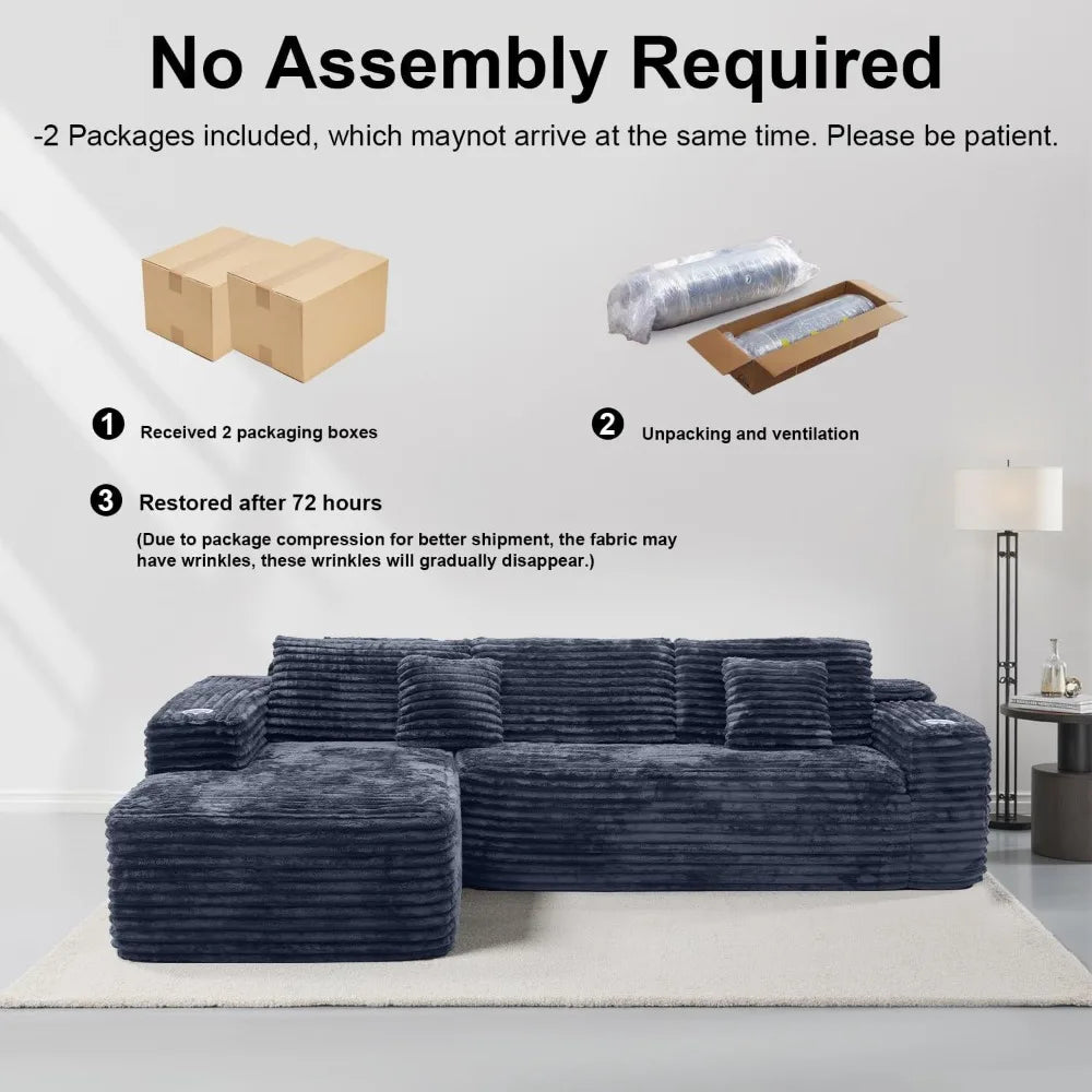 Cloud Sectional Couch with L-Shape Chaise, Modern Modular Sofa with Deep Seat, Built-in Cup Holder & Storage Pocket for Living R