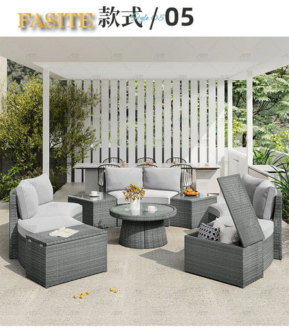 Sofa, courtyard, garden, leisure, outdoor living room, semi circular curved rattan chair, terrace, outdoor furniture combination