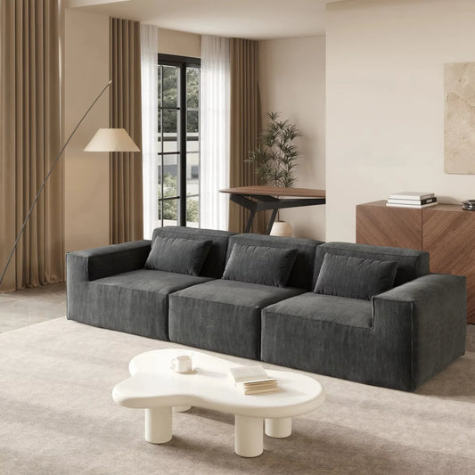 A Black Corduroy Fabric Compression Sofa Living Room U-Shaped Washable Office Living Room Hotel Modular Combination Sofa Set