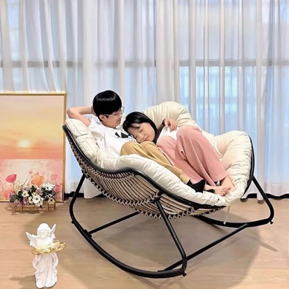 Metal Rocking Chair Adult Reclining Chair Balcon Home Single Leisure Chairs Living Room Red Sofa Chair Lazy Recliner