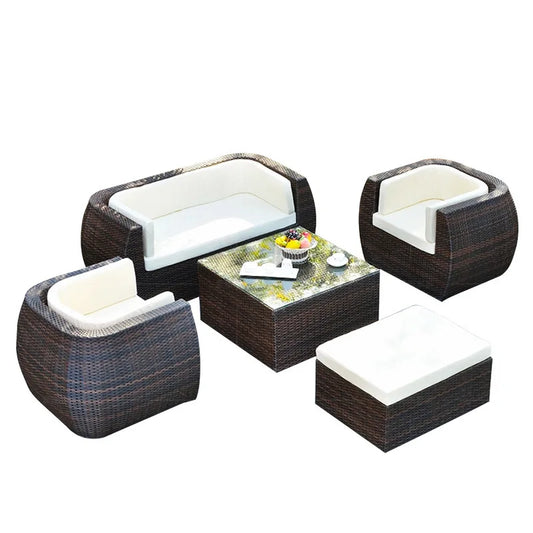 Outdoor Sofa Combination Casual Rattan Balcony Sofa Chair Living Room Sunroom Rattan Chair Kit Hotel Villa Furniture