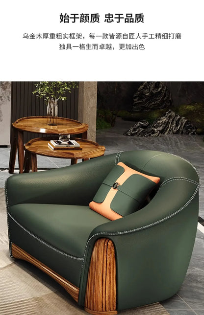 New Chinese Style Ugyen Wood Leather Sofa Large Apartment Combination New Furniture