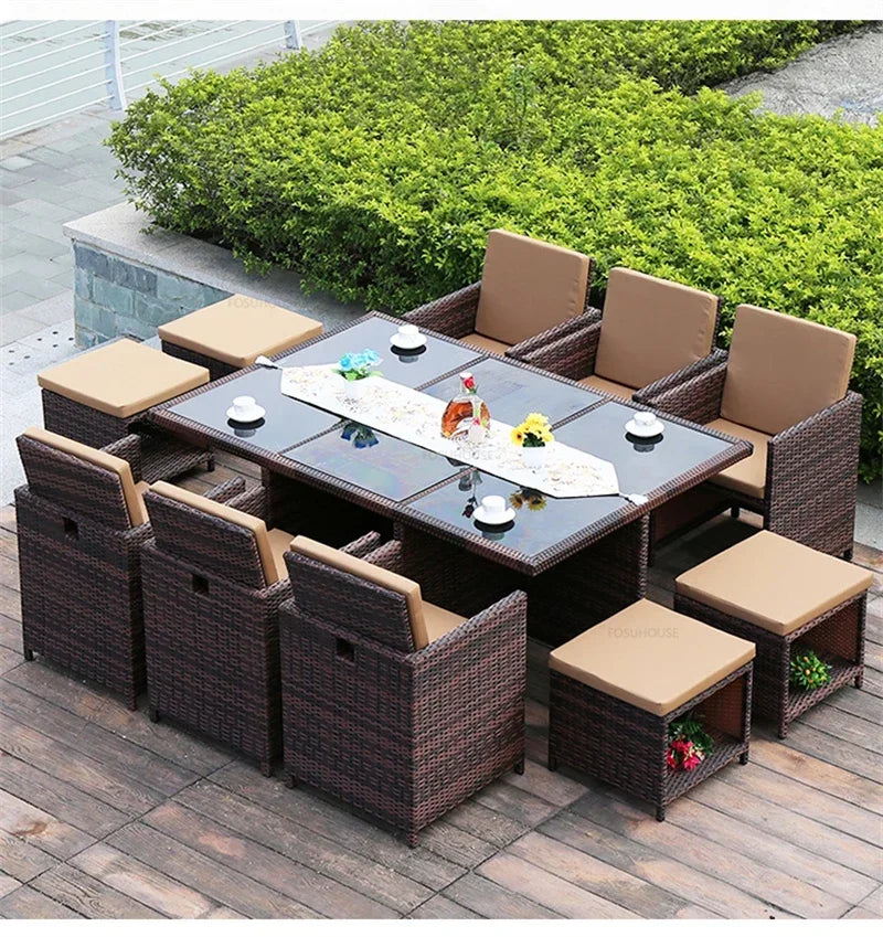 Outdoor Table Chairs Patio Rattan Furniture Set Italian Leisure Open-air Garden Furniture Sets Waterproof and Sun-proof Armchair
