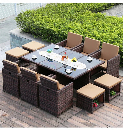 Outdoor Table Chairs Patio Rattan Furniture Set Italian Leisure Open-air Garden Furniture Sets Waterproof and Sun-proof Armchair