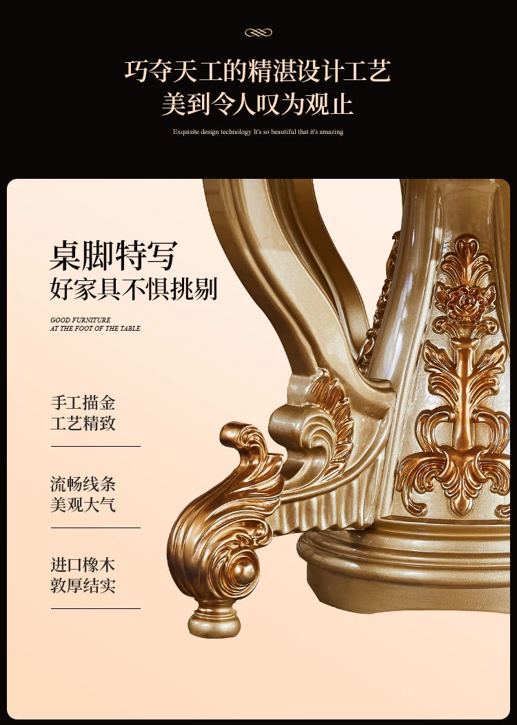 European dining table marble surface full solid wood carving flower home table and chair combination