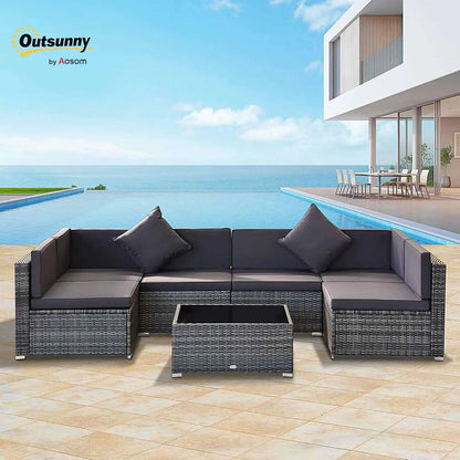 7pc PE Rattan Sectional Sofa All Weather Cushions Tempered Glass Tabletop Outdoor Patio Grey, Customized