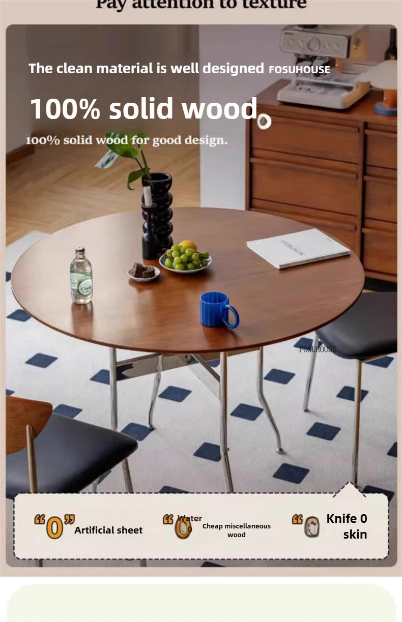 Stainless Steel Solid Wood Round Dining Tables Home Small Round Table Medieval Style Retro Folding Table for Kitchen Furniture