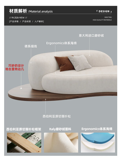 Medieval wabi-sandy wind solid wood curved living room small apartment hotel homestay reception sofa