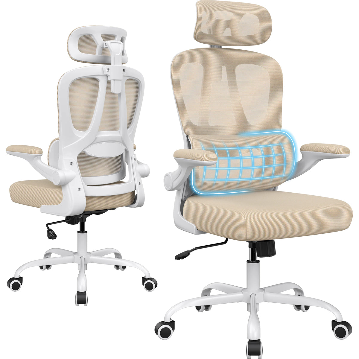 Farini Ergonomic Office Chair, Home Office Desk Chair with Lumbar Support & Headrest, High Back Computer Chair for Work, Study