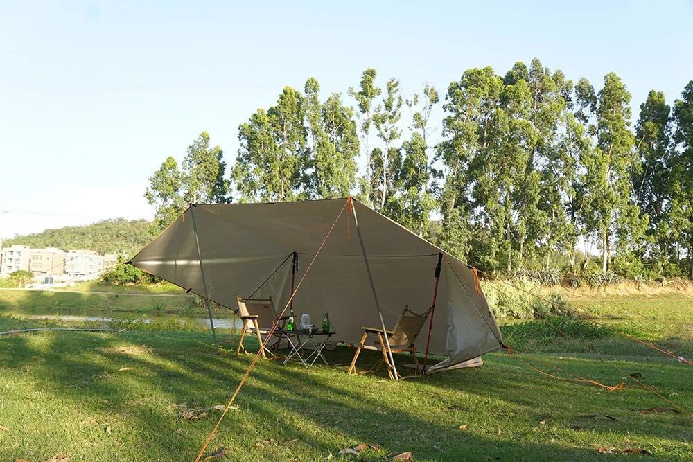 19 Hang Point Tarp Waterpoof Survival Bushcraft Sun Shelter Beach Shade Tent Outdoor Canopy Backpacking Tourist Awning 4x4 3x3m