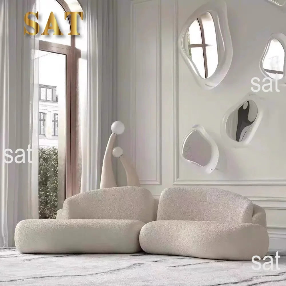 l # Nordic Stylish Cloud-Shape White Fabric Luxury Sofa Set with Coffee Table Creative Modern Home Living Room Furniture for Hot