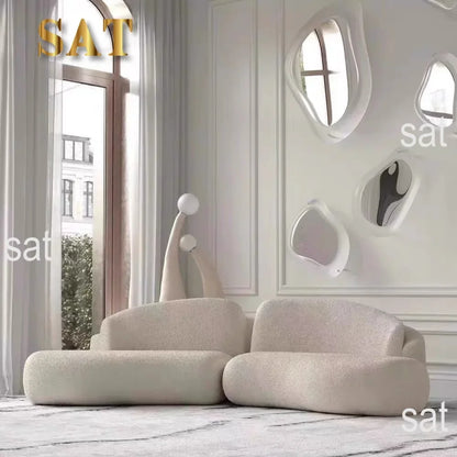 l # Nordic Stylish Cloud-Shape White Fabric Luxury Sofa Set with Coffee Table Creative Modern Home Living Room Furniture for Hot