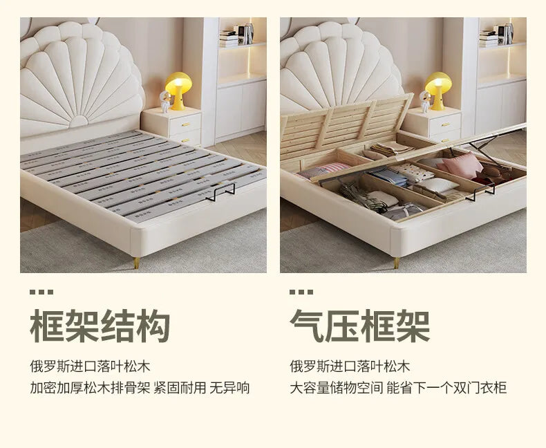 cheap Luxury Leather Princess Petal Bed with LED Lights queen bed frames 120x200cm 135x200cm 150x200cm 180x200cm Beds Furniture