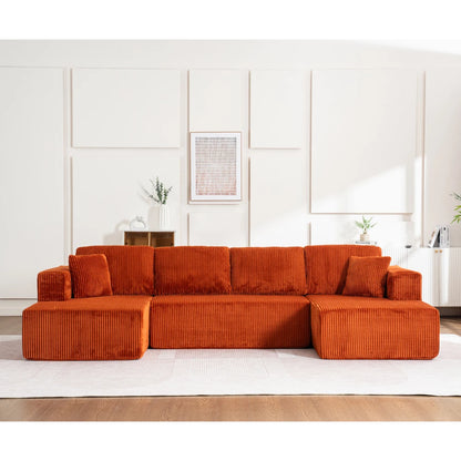Living Room Boneless Modular Sofa, Corduroy Fabric, Modern U-shaped Leisure Sofa, High-density Sponge, No Assembly, for Home